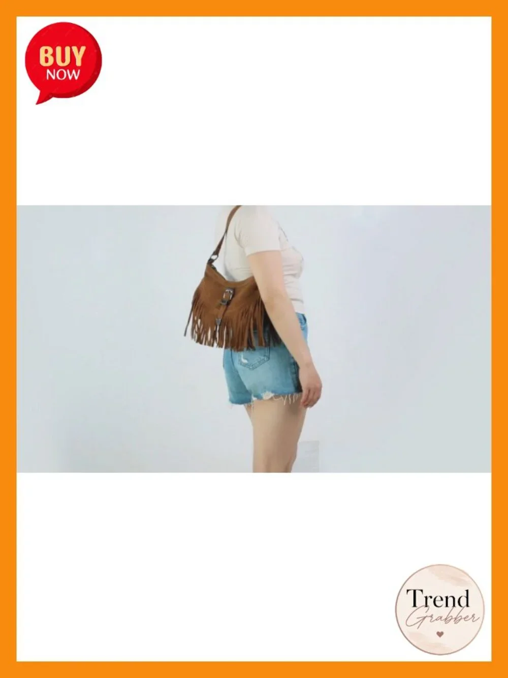 Vegan Suede Fringe Hobo Shoulder Crossbody Bag with Tassel